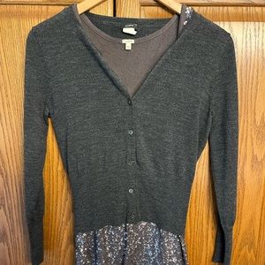 JCrew cardigan and sequined tank.